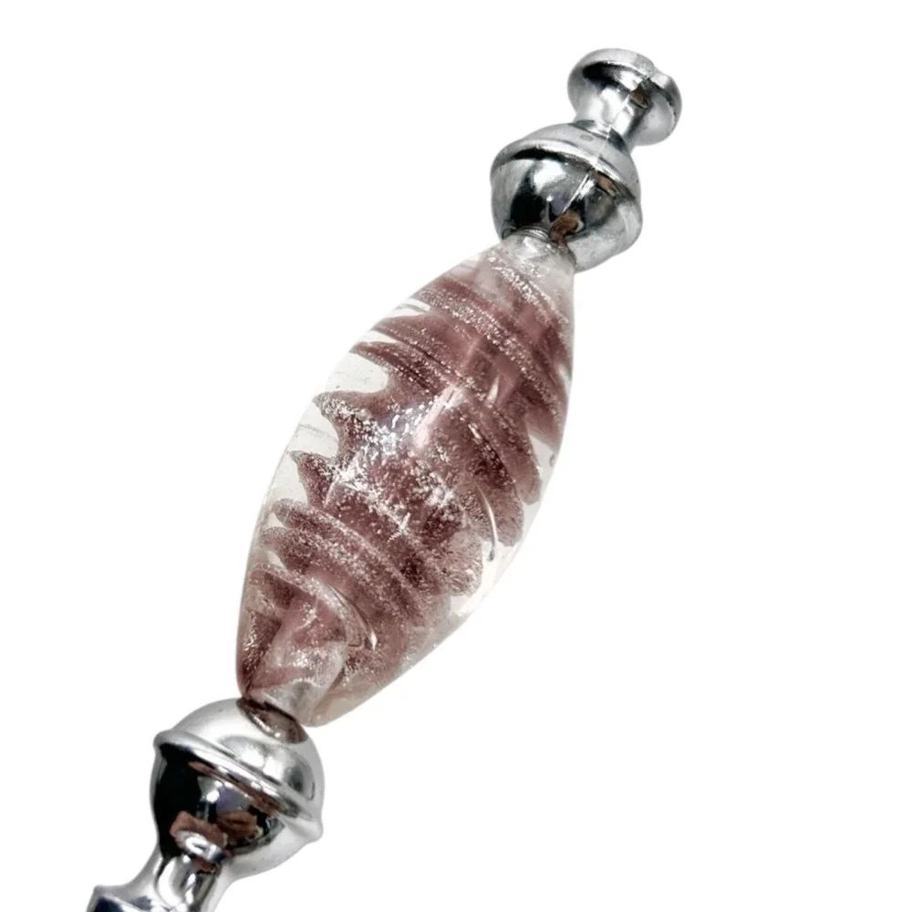 Cheese Server Knife - Stainless Steel Blade Pink Swirl Glass Handle w/ Box